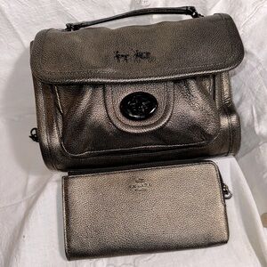 Coach Metallic bronze Ranger purse w/ matching wristlet. EUC